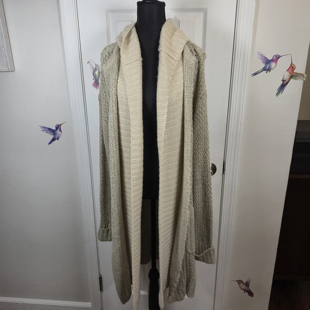 Anthro Sleeping on Snow Hooded Oversized Cardigan S Oatmeal - Picture 3 of 10